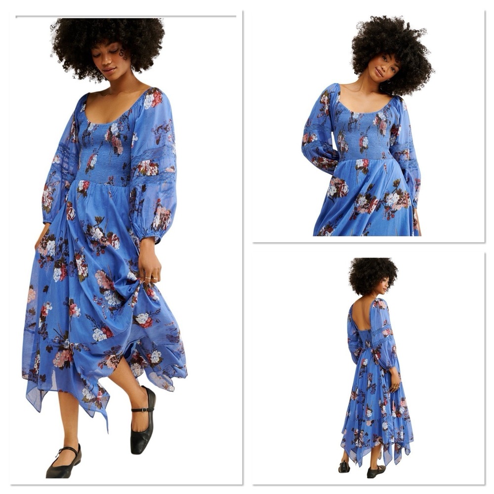 Free People Bohemian Witchy Fairy Morning Glory Maxi Dress Bluebell Small Floral